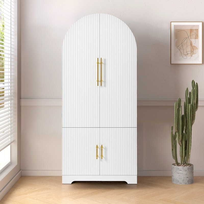 Arched 72" Tall Kitchen Pantry Cabinet with 8 Door Shelves and 3 Adjustable Shelves for Kitchen Storage Solutions