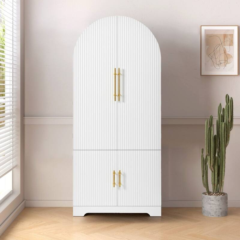 Arched 72" Tall Kitchen Pantry Cabinet with 8 Door Shelves and 3 Adjustable Shelves for Kitchen Storage Solutions - White