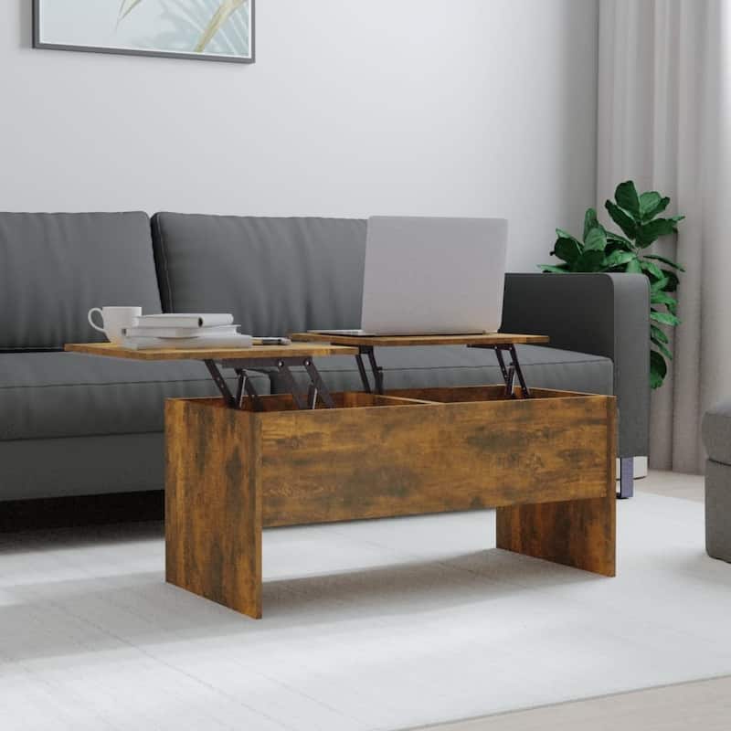 vidaXL Coffee Table Lift Top End Table Accent Side Sofa Table Engineered Wood - 40.2" x 19.9" x 18.3" - Smoked oak