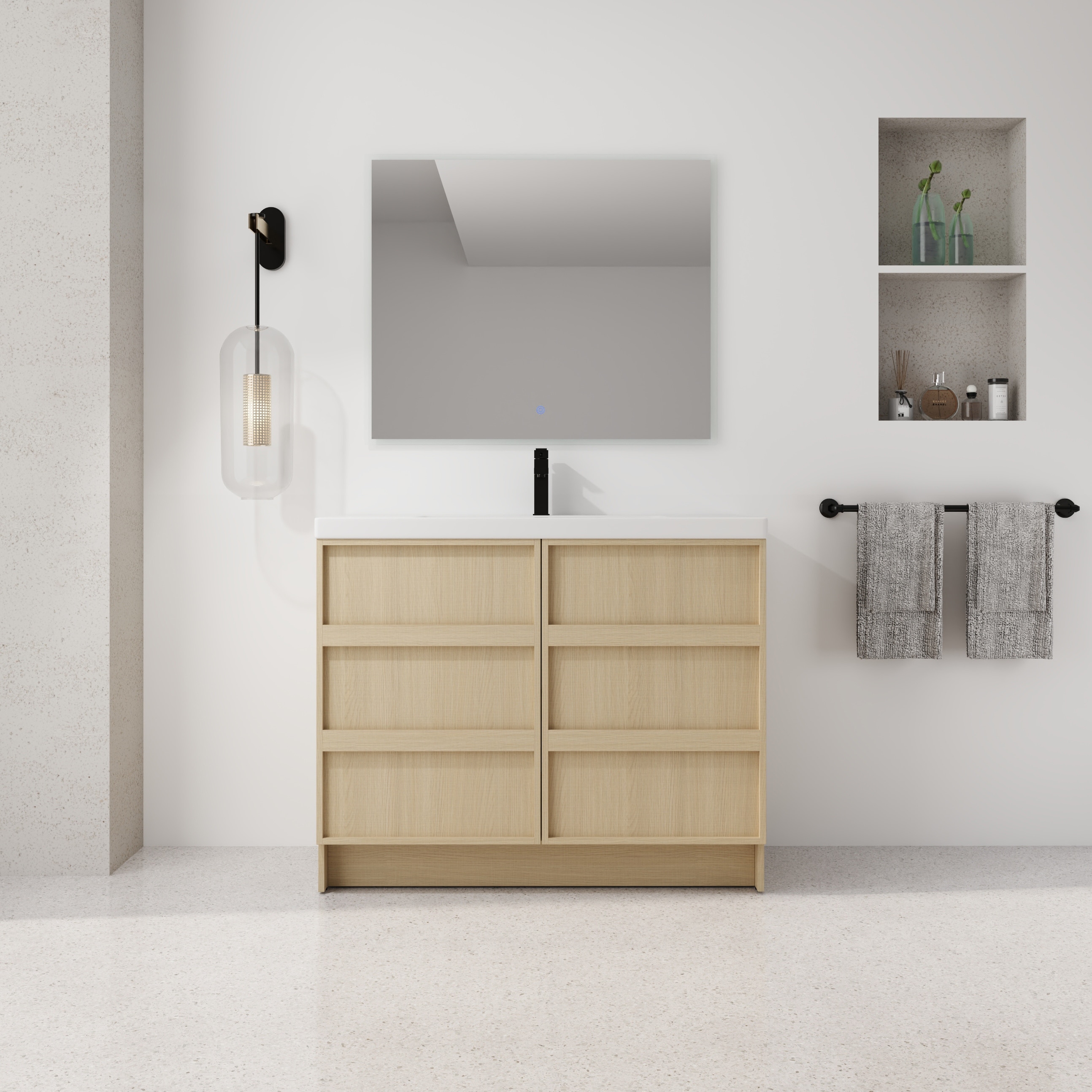 Modern Dune Oak Finish Freestanding Bathroom Vanity with Resin Sink