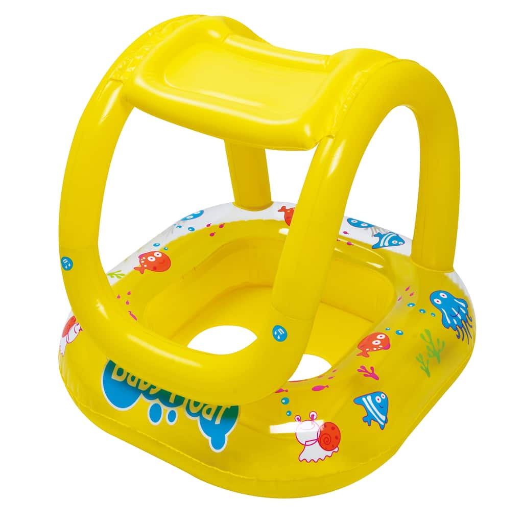 Inflatable Yellow Sea Life Baby Swimming Pool Boat Float with Sunshade 29-Inch - 29"