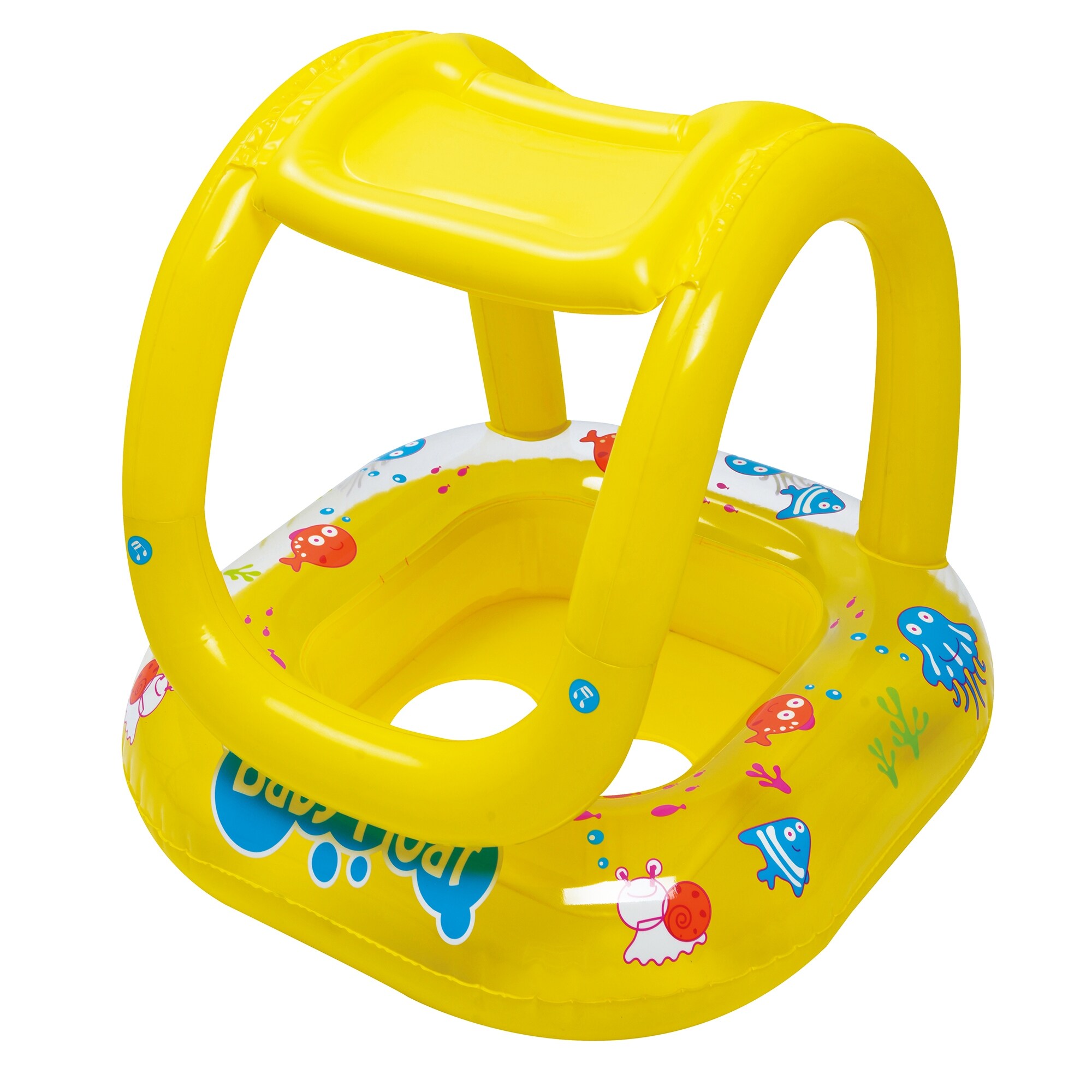Inflatable Yellow Sea Life Baby Swimming Pool Boat Float with Sunshade 29-Inch - 29"