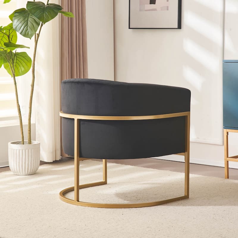 Upholstered velvet chair Gold metal bracket, medieval living room office tea room lounge chair with curved backrest