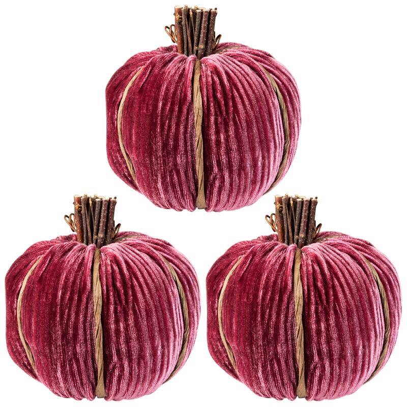 Ribbed Mini Pumpkin Fall Harvest Decorations - 3.5" - Wine Red - Set of 3