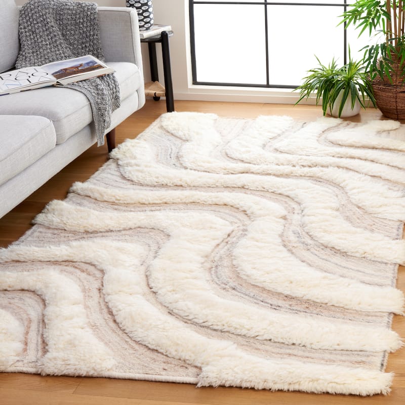 SAFAVIEH Handmade Casablanca Benine Shag Wool Rug - 3' x 5' - Ivory/Beige