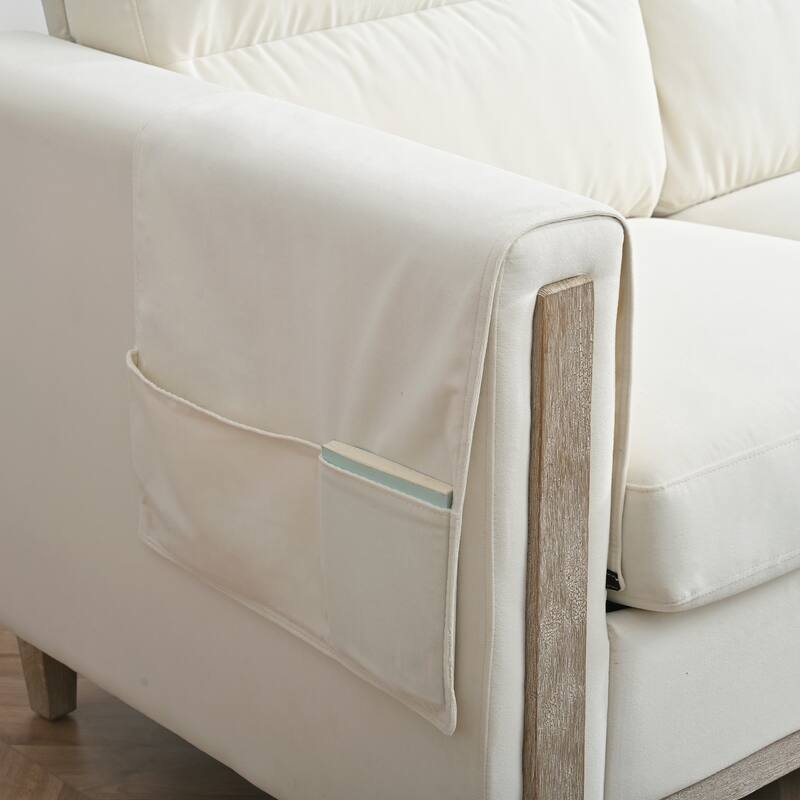 Modern Solid Wood 3 Seat Couch, 79.5" Fabric Upholstered Sofa with Square Arm for Living Room and Apartment