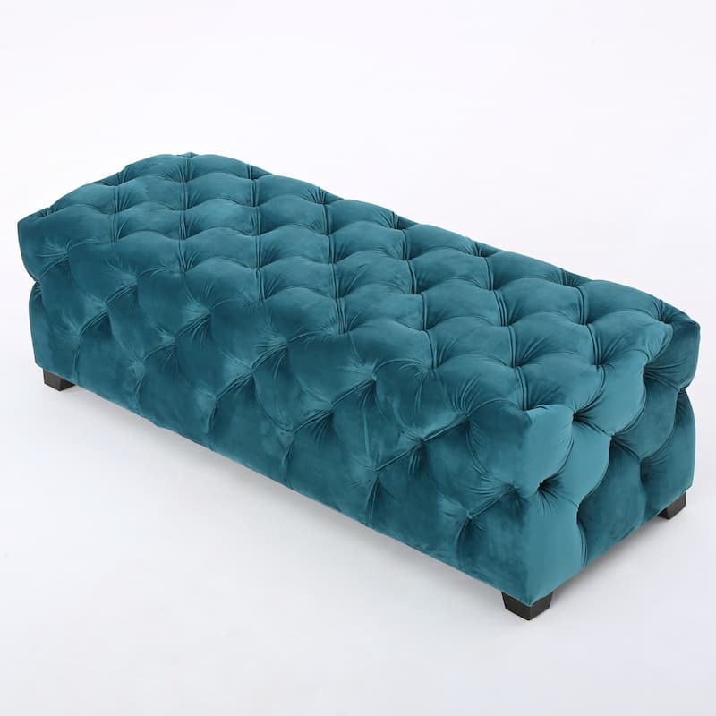 Luxurious Velvet Upholstered Ottoman Bench with Button-Tufted Diamond Stitching for Modern Glam Decor and Versatile Use