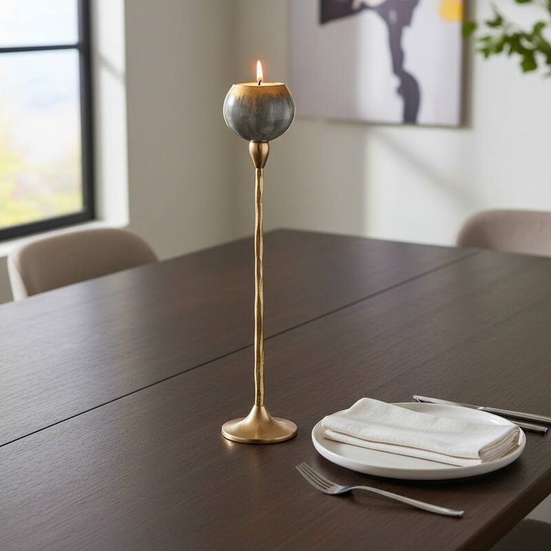 Glass Modern Stem Round Tealight Candle Holder