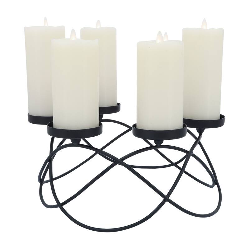 6"Hx14" Diameter Metal 6-Pillar Candle Holders in Black, Stylish and Elegant Holders for Tealights and Decorative