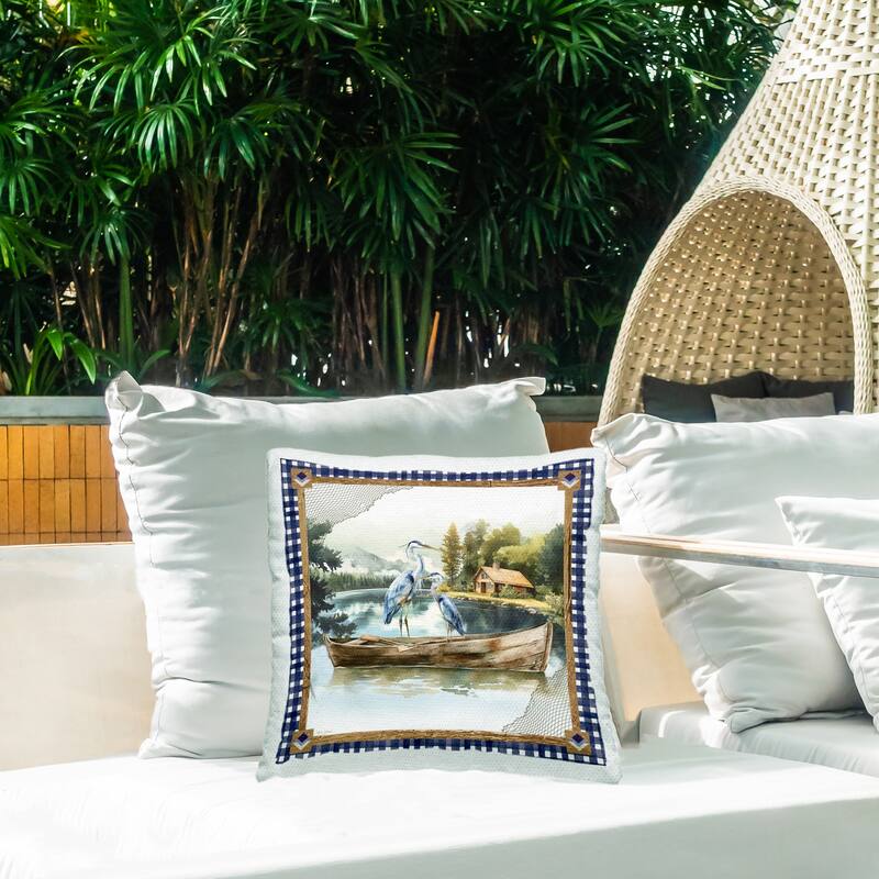 Stupell Herons on Boat with Tartan Printed Outdoor Throw Pillow Design by Nicole DeCamp