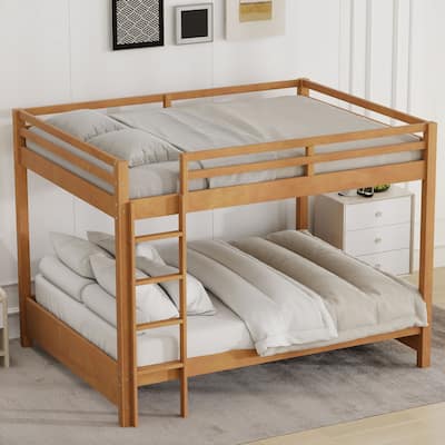 Queen Size Pinewood Bunk Bed with Ladder and Guard Rails