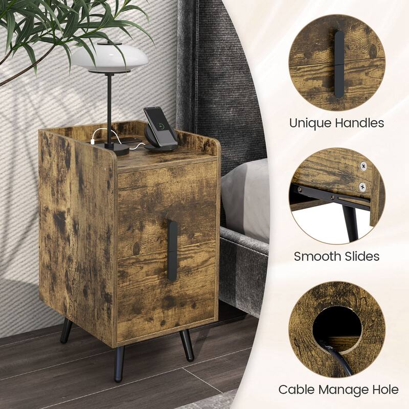 Costway Nightstand with Charging Station Home Bedside Sofa Side Tables