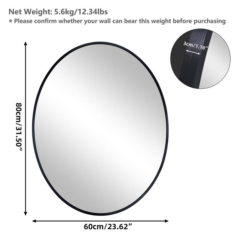 Modern Vertical Black Aluminum Frame Oval Mirror Wall Hanging Vanity Mirror