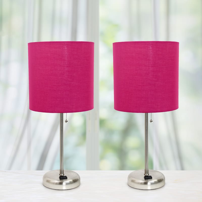 Simple Designs 19.5" 2 Pack Table Desk Lamp Set with Charging Outlet - 19.50