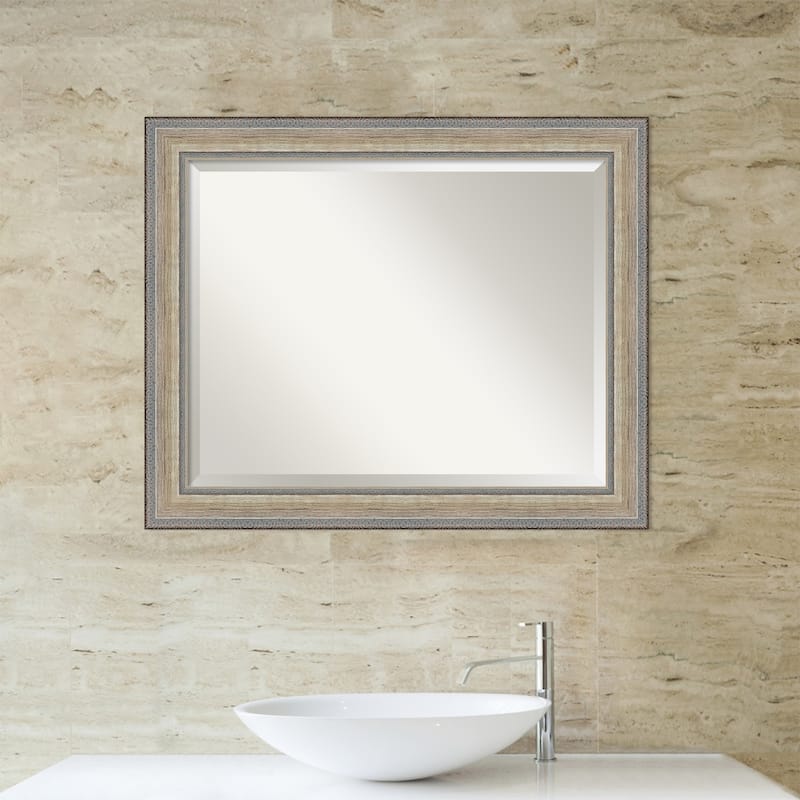 Fleur Silver Beveled Wood Framed Bathroom Vanity Wall Mirror - Fleur Champagne Silver