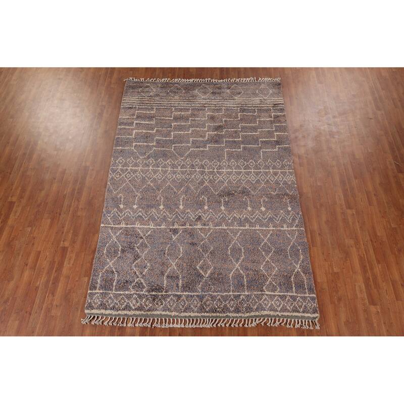 Plush Moroccan Area Rug Hand-Knotted Wool Carpet - 6'9" x 10'3"