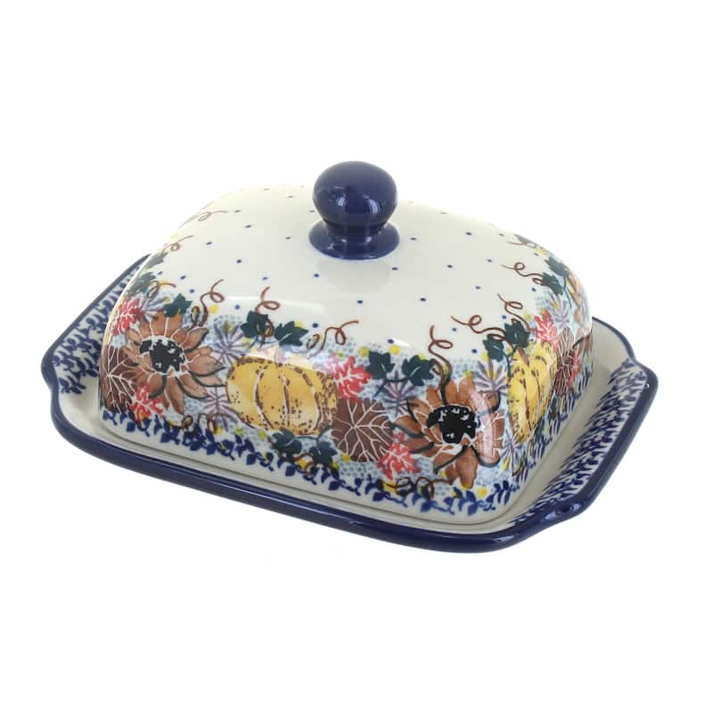 Blue Rose Polish Pottery 295 Ceramika Artystyczna Butter Dish - Harvest Bounty