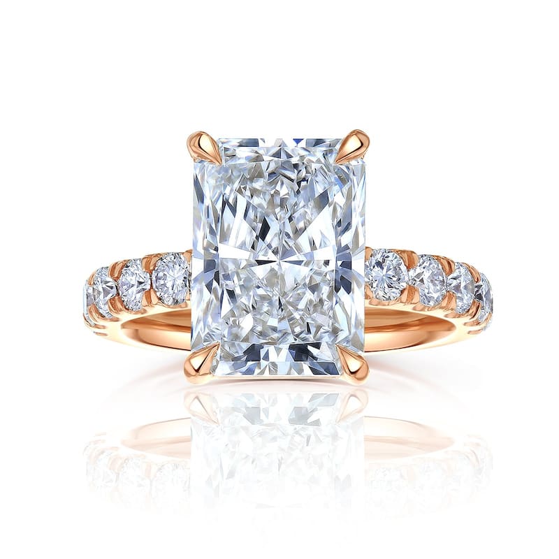 Kobelli Sunset Line 6 Carat Lab Grown Diamond Certified 14k Solid Gold Radiant-cut Comfort Fit French Pavé Petra Ring (EF/VS)