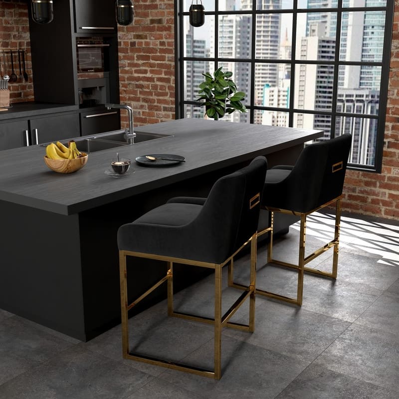 SEYNAR Mid-Century Modern Low-Back Velvet Bar Stools with Metal Frame (set of 2)