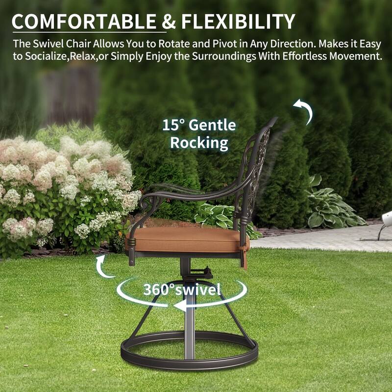 Swivel Patio Chairs Set of 2, Aluminum Outdoor Chairs with Removable Cushions, Metal Frame, Comfortable