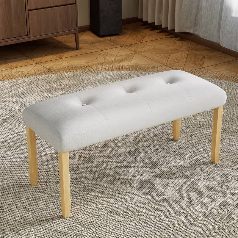 Upholstered Tufted Bench, Modern Bedroom Benches Upholstered Dining Benches, Fabric End of Bed Bench - Beige+Natural