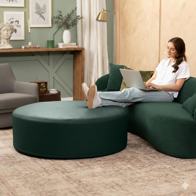 Jaxx Candler Round Couch Ottoman Large Coffee Table & Foot Rest, 44-Inch