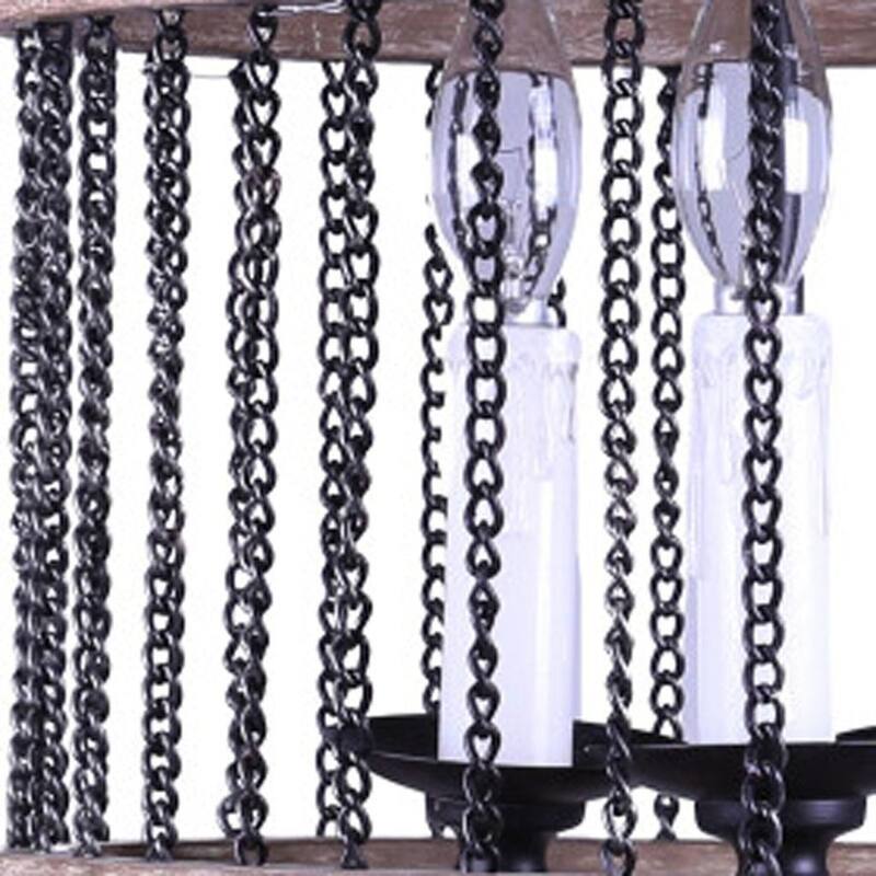 HomeRoots Black And Natural Wood and Metal Cylinder Three Light Dimmable Chandelier - 13.50' X '28.50' X '13.50