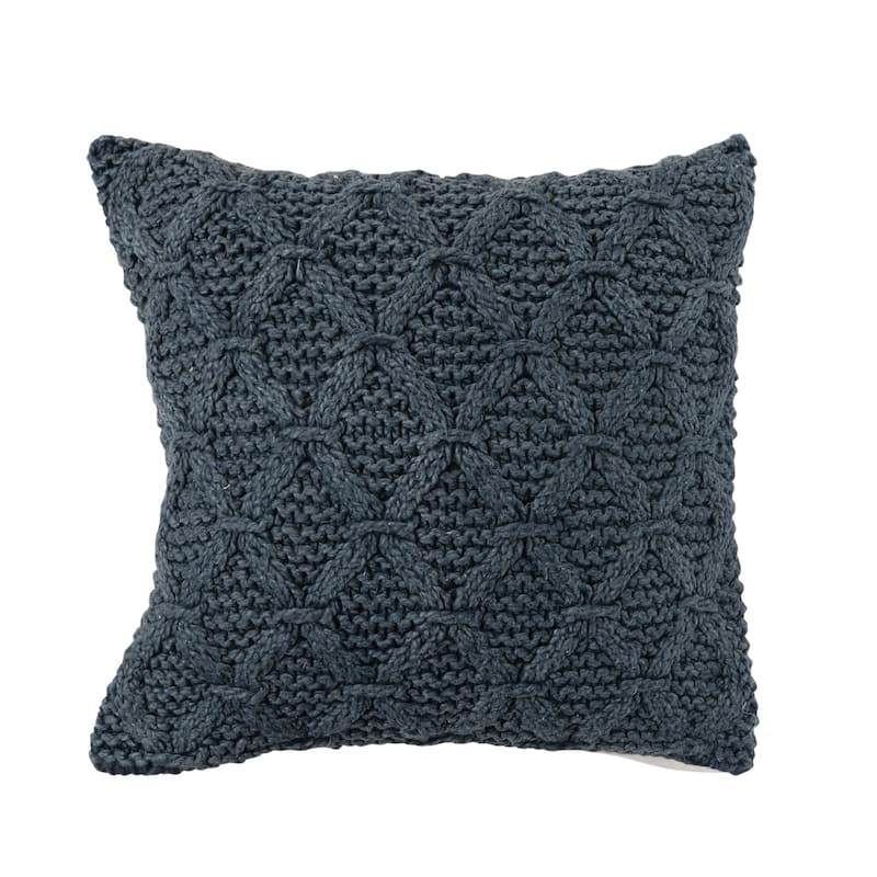 Knitted Punch Hook Throw Pillow Cover - Cover Only - Single - 18.0"L x 18.0"W x 0.3"H - Pillow Covers - Blue