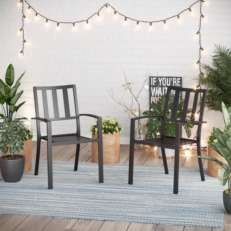 MAISON ARTS Patio E-coated Weather-resistant Stackable Dining Armchairs (Set of 2) - TypeD