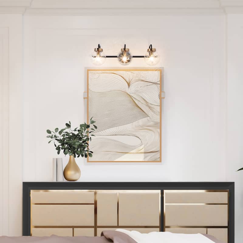 Modern Farmhouse 3-Light Bathroom Vanity Lights Gold Black Wall Sconces - L 22.4"xW 7.8"xH 7.5"