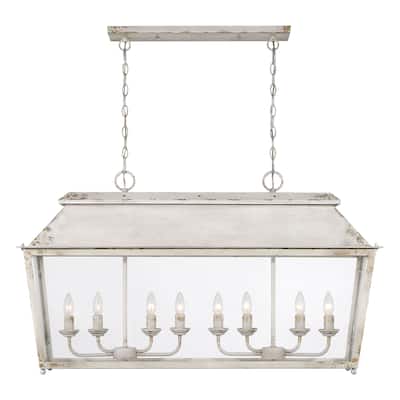 Abingdon 8 Light Linear Pendant in Antique Ivory with Clear Glass - Silver