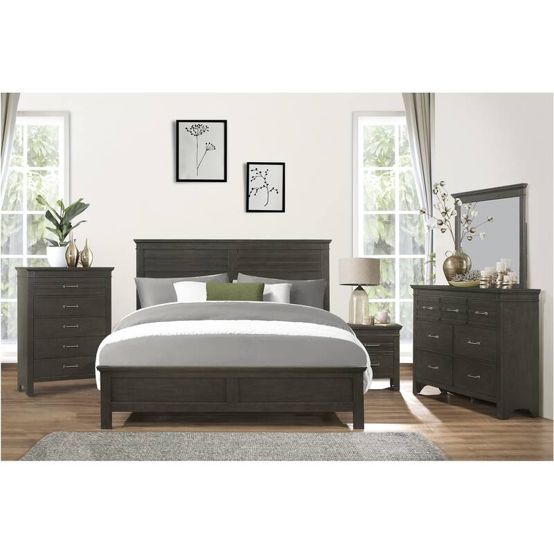 Hyacinthe 6 Piece Farm Charcoal Gray Modern Panel Bedroom Set