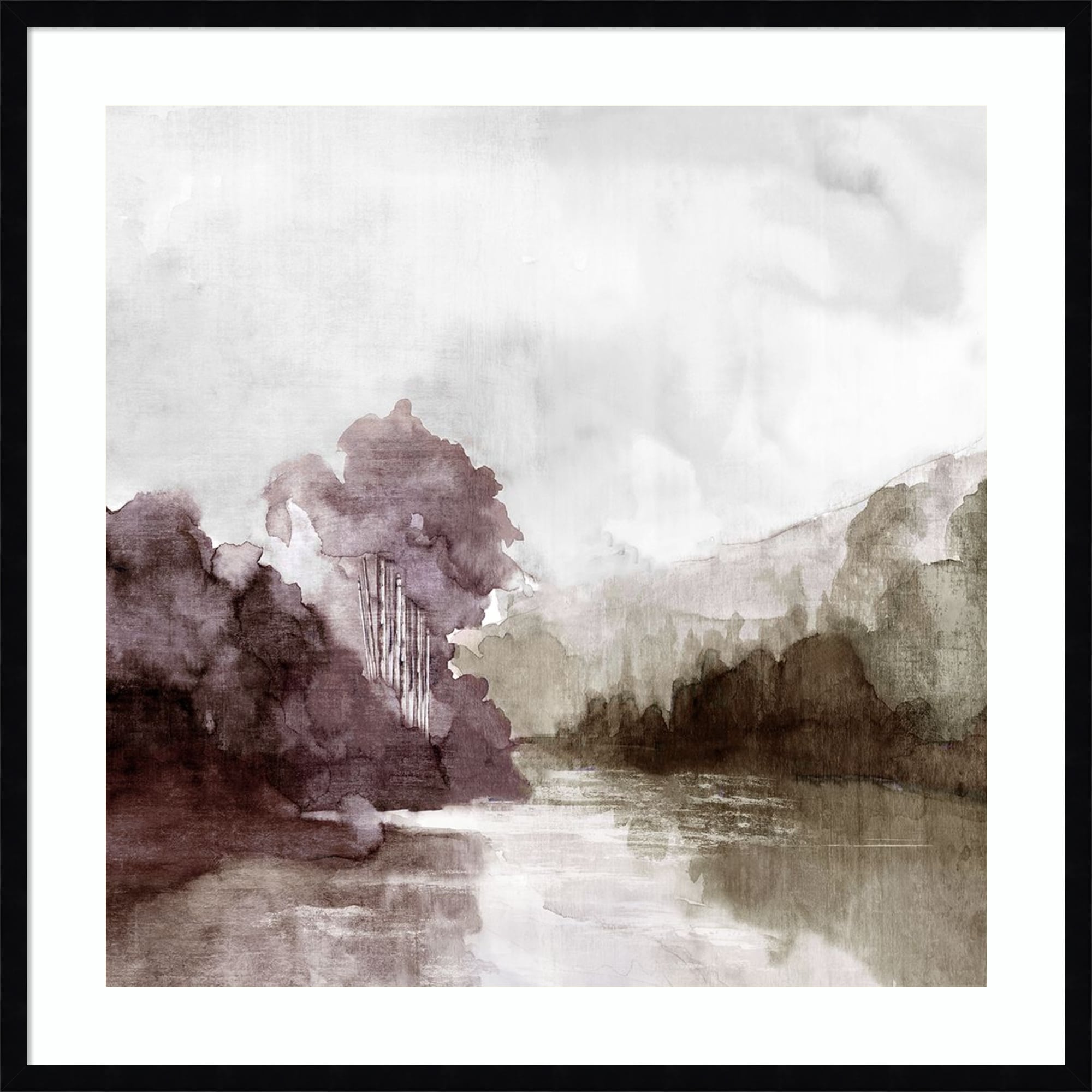 Misty Riverbank Reflections by PI Studio Wood Framed Wall Art Print
