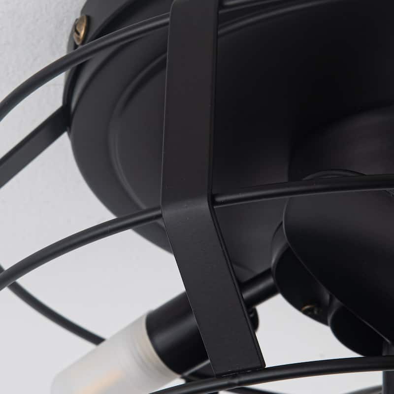 12" 3-Blade 3-Light Black Cage Ceiling Fan with Light