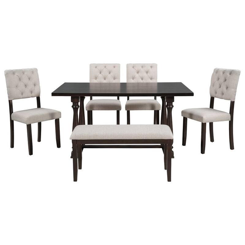 6 PCS Dining Table and Chair Set for 6-Foam-covered Seat Backs & Cushions