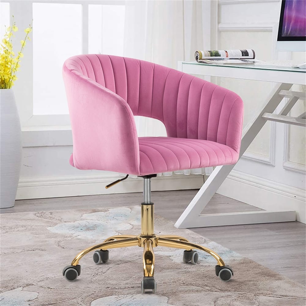 HOMEFUN Velvet Upholstered Swivel Adjustable Height Home Office Chair With Wheels