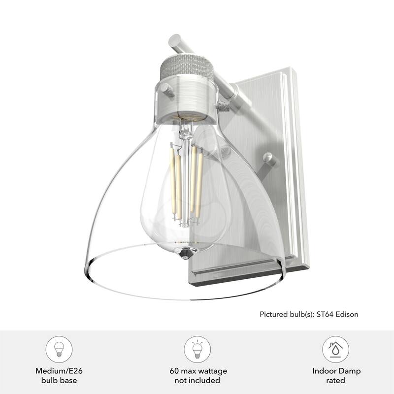 Hunter Van Nuys 1-Light Wall Sconce - Damp Rated - Bathroom, Laundry, Hallway - Transitional, Vintage, Industrial