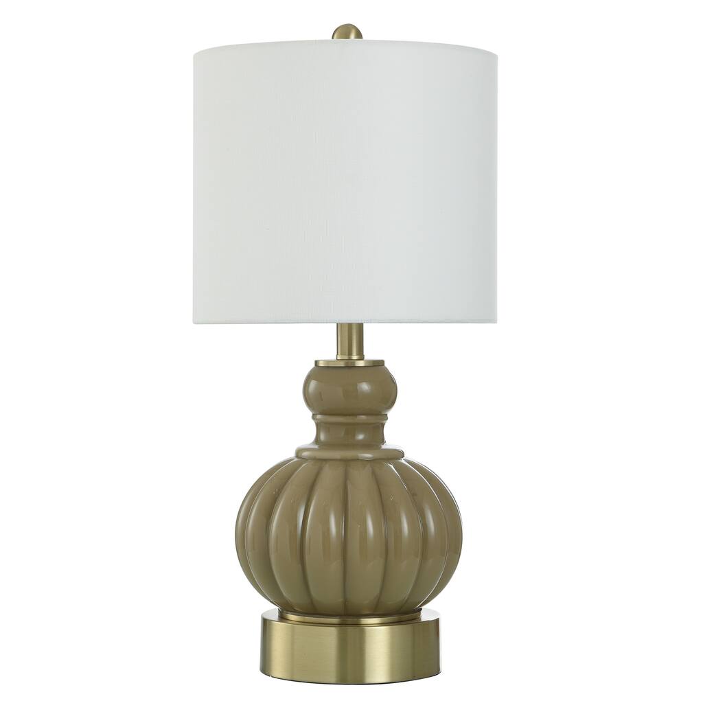 Brown Glass and Gold Steel Table Lamp with White Shade - Bridgewater Tan - 11"D x 11"W x 23"H - 11"D x 11"W x 23"H