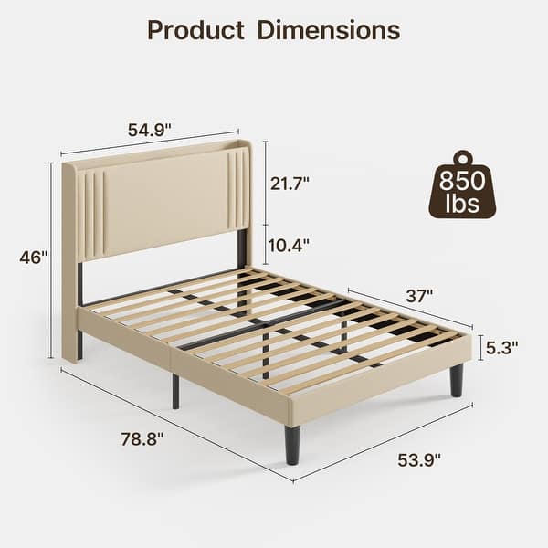 dimension image slide 3 of 15, Queen/ Full Vertical Channels Upholstered Bed with Wingback Headboard