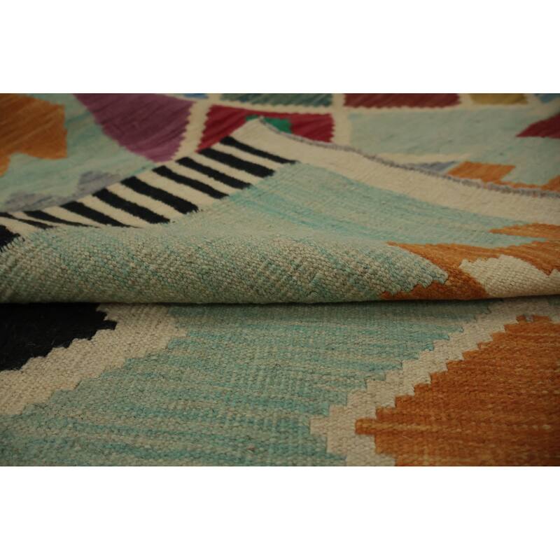 Hand Woven Oriental 100% Wool Carpet Southwestern Tribal Navy Blue & Blues Kilim Area Rug - 11' 8'' X 8' 6''