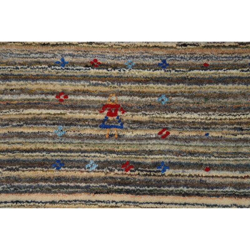Striped Gabbeh Indian Area Rug Hand-Knotted Wool Carpet - 8'0" x 9'9"