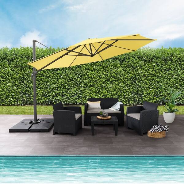 Shop Black Friday Deals On Corliving 11 5 Uv Resistant Deluxe Yellow Patio Umbrella With Base On Sale Overstock 31730756