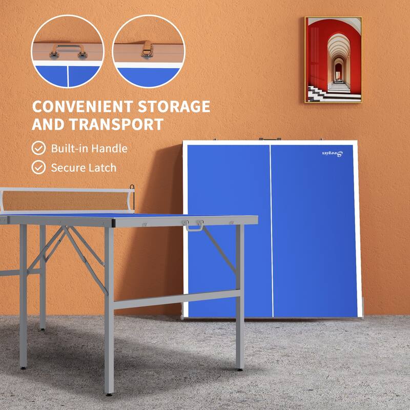 Soozier Mini Ping Pong Table Set for Outdoor and Indoor, Foldable Table Tennis Table with Net, 2 Paddles, 3 Balls, Adjustable