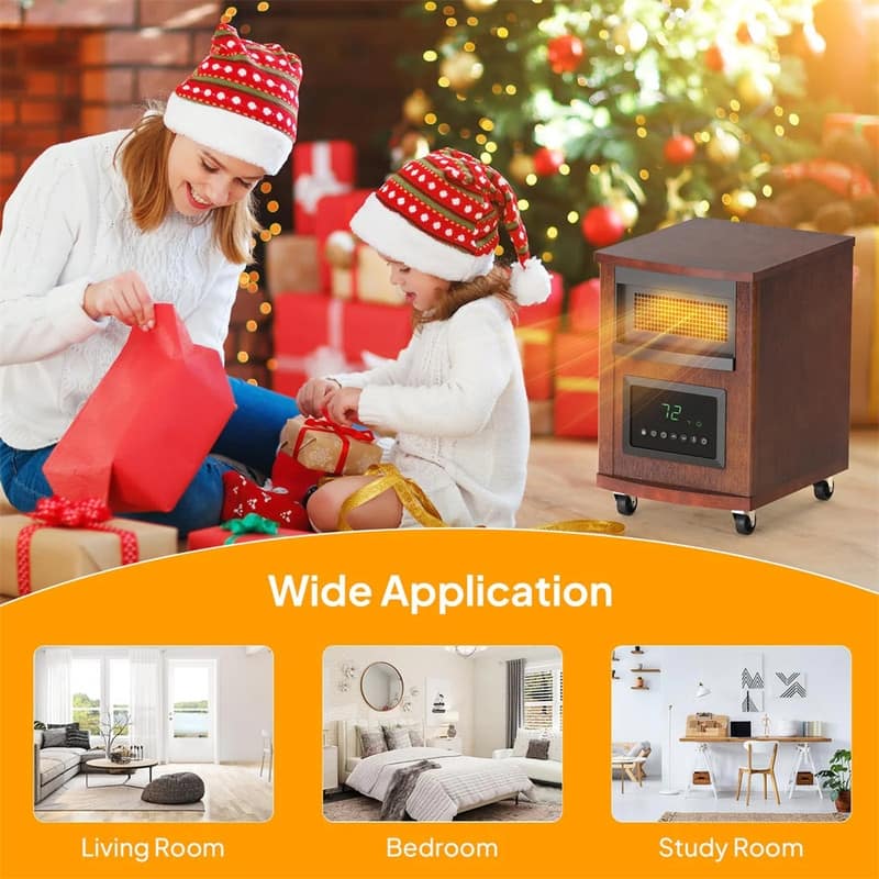 1500-Watt Infrared Quartz Wood Cabinet Electric Space Heater with Remote Control