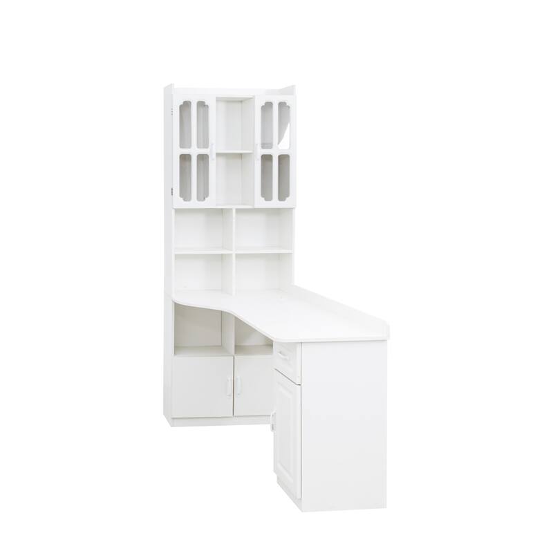 Anmytek L Shaped Corner Desk with Bookshelf, White Home Office Computer Desk Storage Workstation