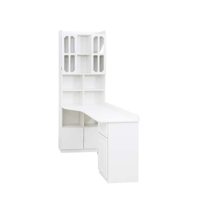 Bookshelf & Hutch, 2-in-1 L-Shaped Design, Large Working Space Student Desks Corner Desks