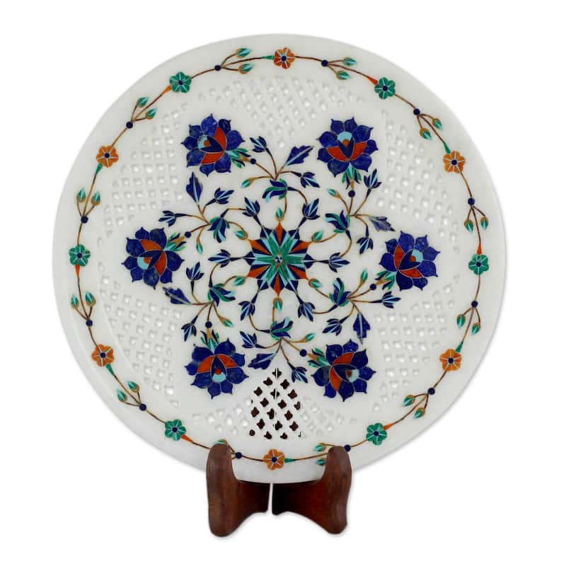 Novica Handmade Floral Muse Marble Inlay Decorative Plate