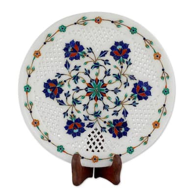 Novica Handmade Floral Muse Marble Inlay Decorative Plate