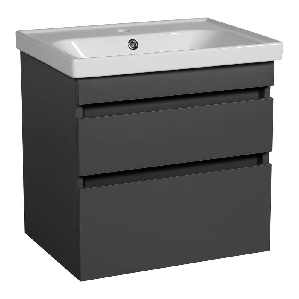 Modern Wall-Mounted Bathroom Vanity with Washbasin Niagara Gray Matte Non-Toxic MDF-24"-No Mirrorr