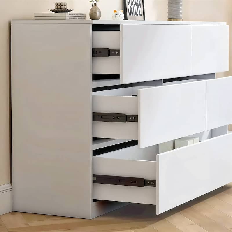 6 Drawer Dresser with Spacious Countertop,Wood Storage Cabinet with Concealed Handles & 6 Deep Drawers,15.7"D x 47.2"W x 30.9"H